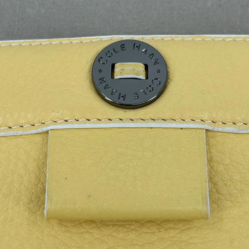 Womens Cole‎ Haan Village Large Cosmetic Case Yellow Pebbled Studded Leather Bag
